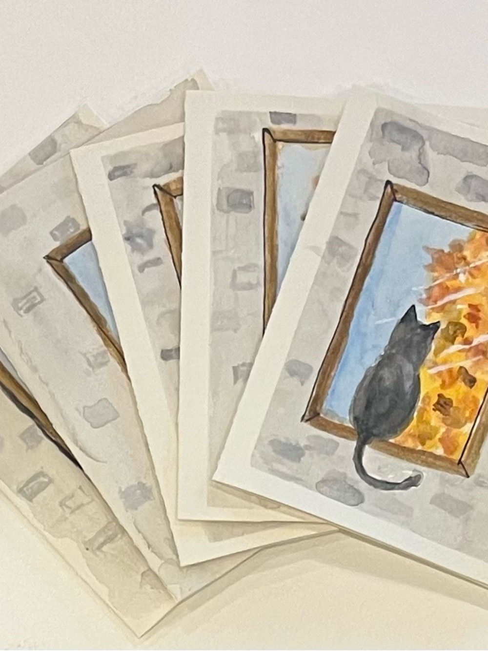 Original Cat Watercolor Greeting Card Set